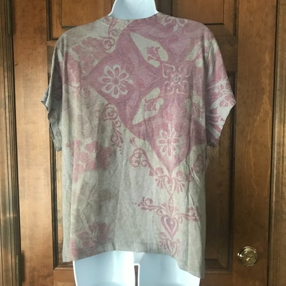 FINAL PRICE - Self Esteem Gray with Fuchsia & Blue Roses Short Sleeve Tee XL - Picture 7 of 11
